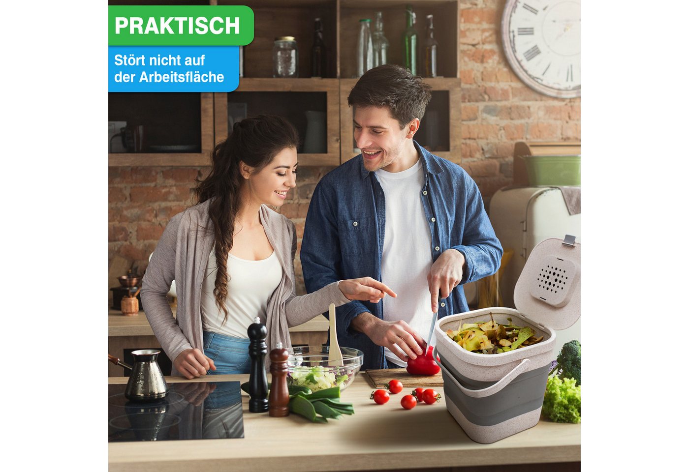 YourCasa Biomülleimer YourCasa® Biomülleimer Küche klein 4L nachhaltig mit Akivkohlefilter, Fassungsvermögen 4L, nachhaltige Materialien – Bild 2 von 5
