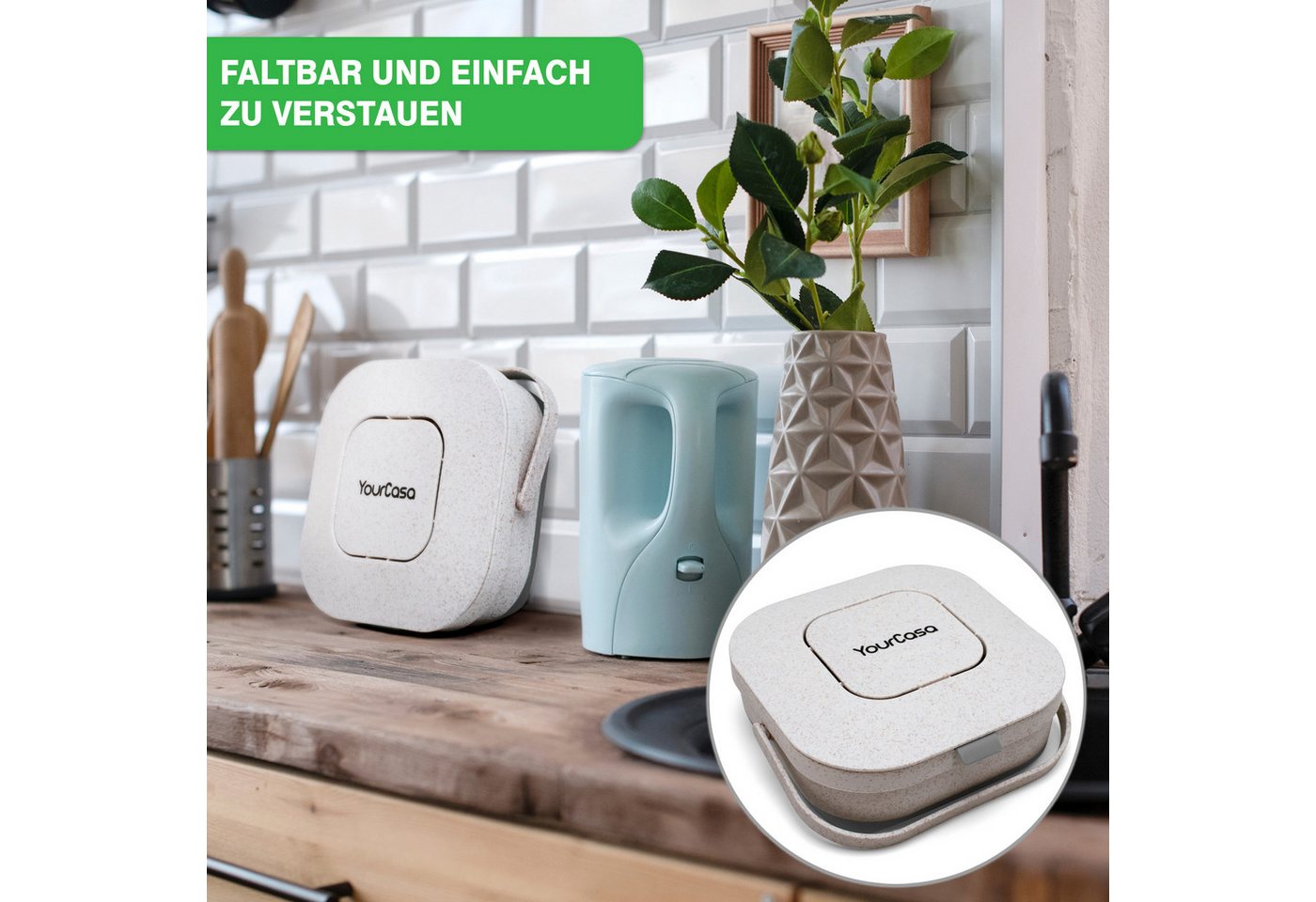 YourCasa Biomülleimer YourCasa® Biomülleimer Küche klein 4L nachhaltig mit Akivkohlefilter, Fassungsvermögen 4L, nachhaltige Materialien – Bild 4 von 5
