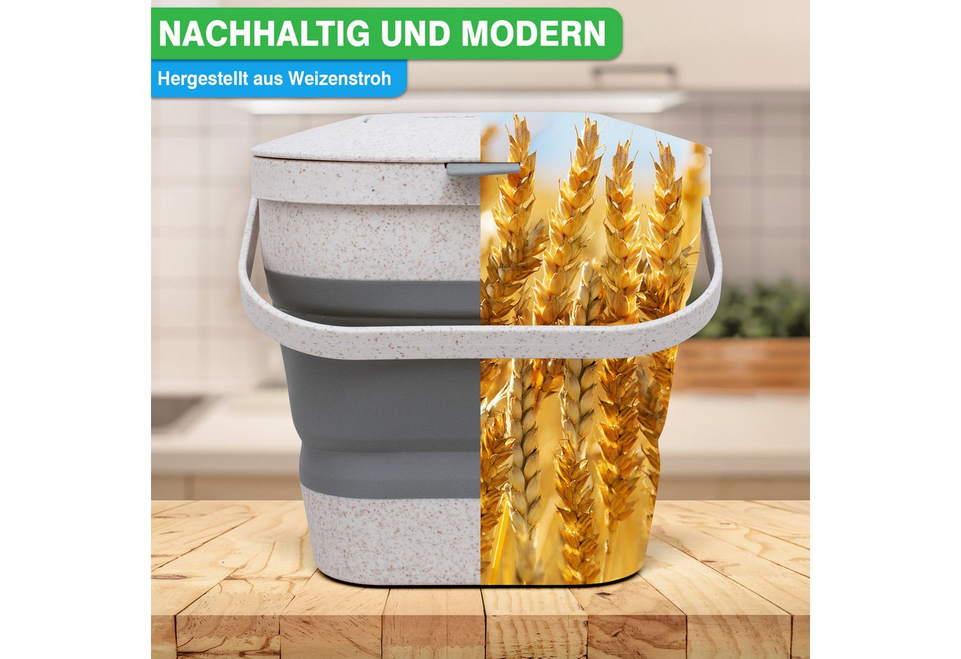 YourCasa Biomülleimer YourCasa® Biomülleimer Küche klein 4L nachhaltig mit Akivkohlefilter, Fassungsvermögen 4L, nachhaltige Materialien – Bild 5 von 5