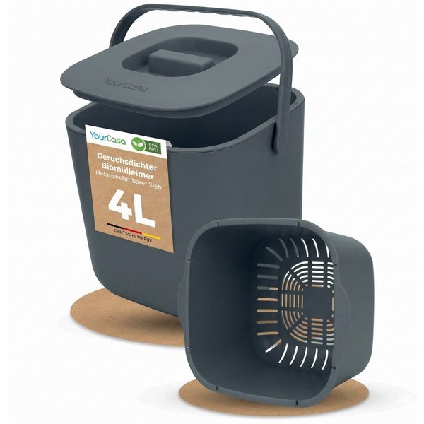 YourCasa Biomülleimer YourCasa® Biomülleimer Küche - Komposteimer für alltäglichen Biomüll, Mit Sieb, Spülmaschinenfest