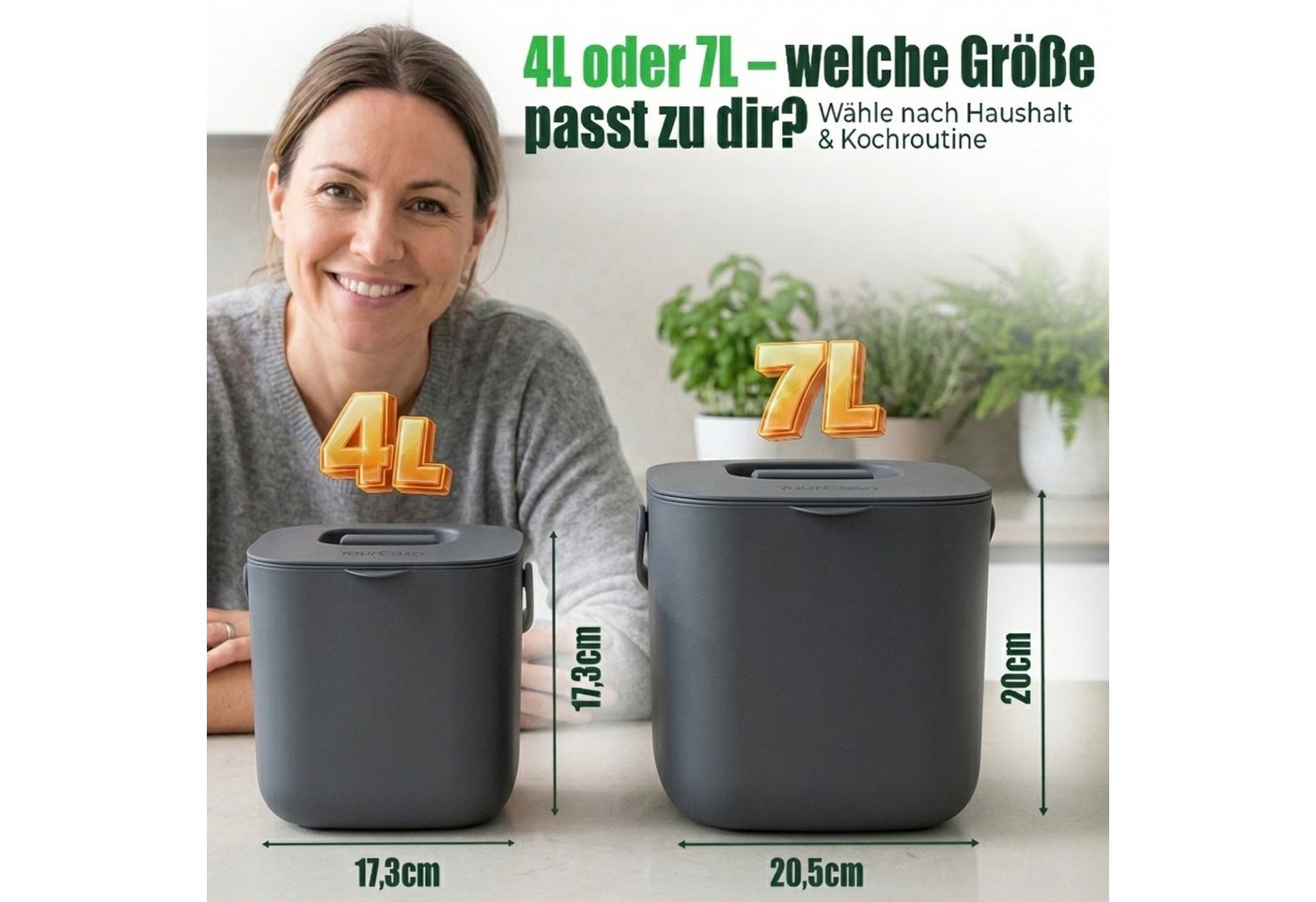 YourCasa Biomülleimer YourCasa® Biomülleimer Küche - Komposteimer für alltäglichen Biomüll, Mit Sieb, Spülmaschinenfest – Bild 2 von 5