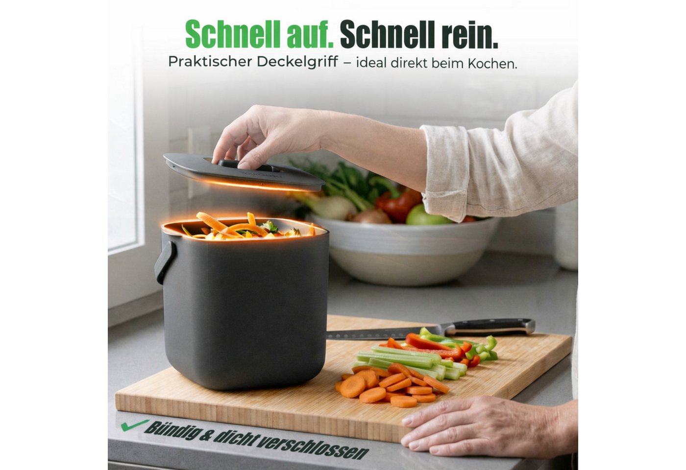 YourCasa Biomülleimer YourCasa® Biomülleimer Küche - Komposteimer für alltäglichen Biomüll, Mit Sieb, Spülmaschinenfest – Bild 3 von 5