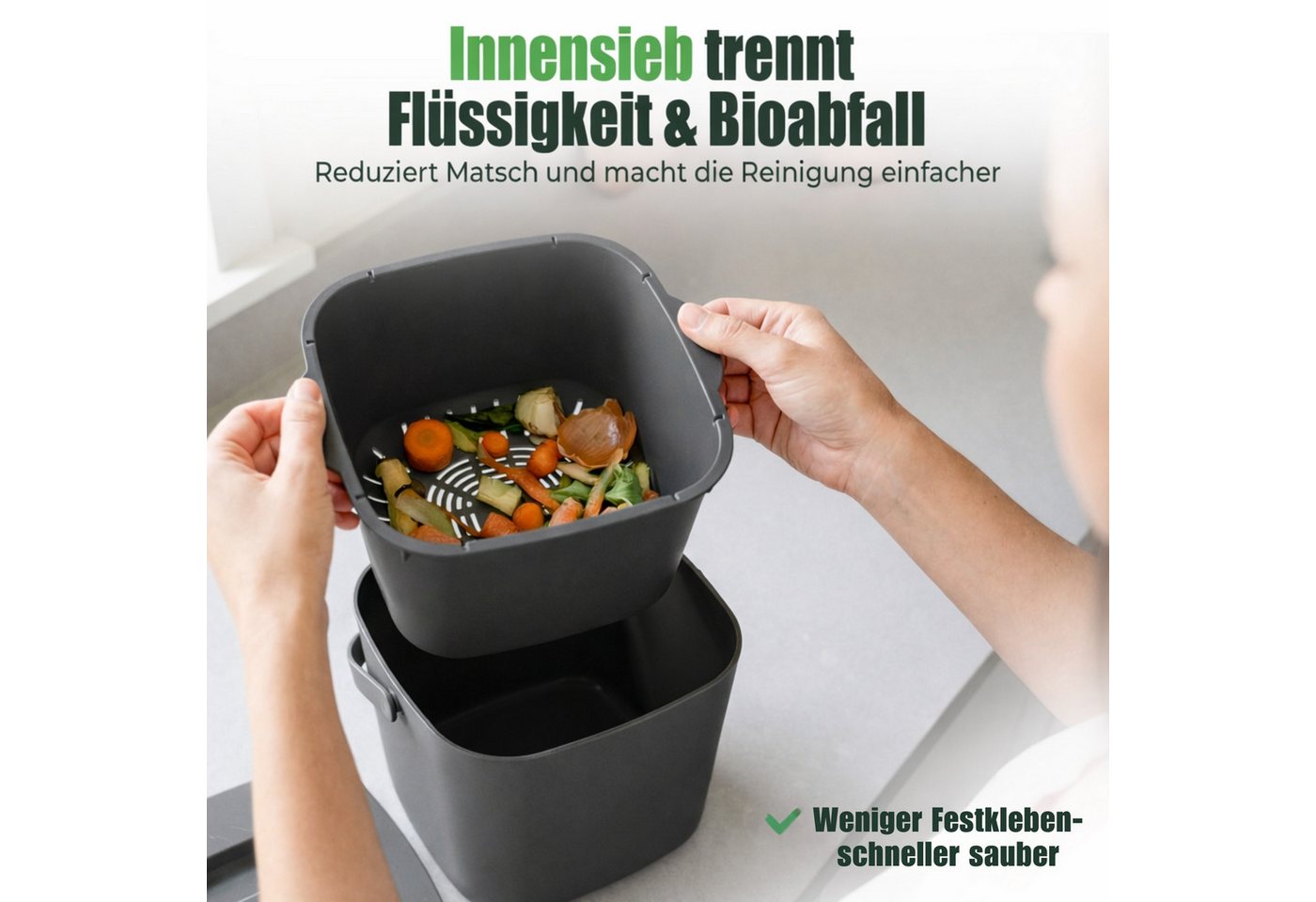 YourCasa Biomülleimer YourCasa® Biomülleimer Küche - Komposteimer für alltäglichen Biomüll, Mit Sieb, Spülmaschinenfest – Bild 5 von 5