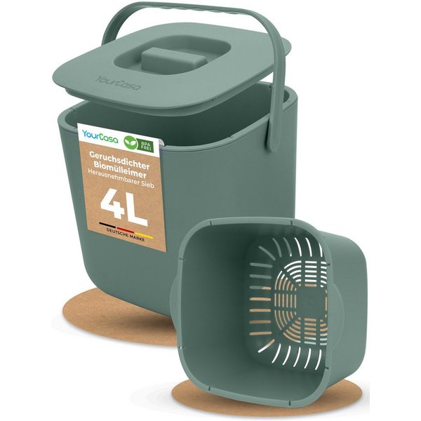 YourCasa Biomülleimer YourCasa® Biomülleimer Küche - Komposteimer für alltäglichen Biomüll, Mit Sieb, Spülmaschinenfest