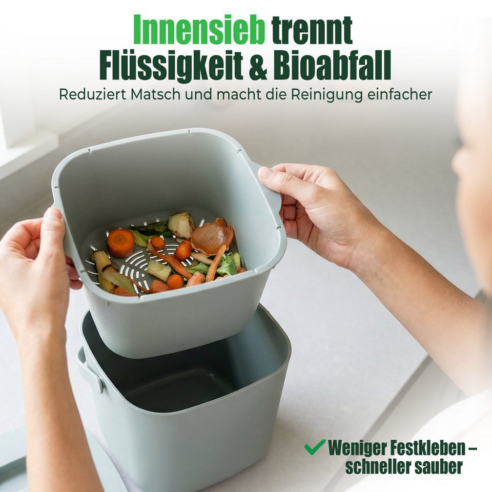 YourCasa Biomülleimer YourCasa® Biomülleimer Küche - Komposteimer für alltäglichen Biomüll, Mit Sieb, Spülmaschinenfest – Bild 2 von 5