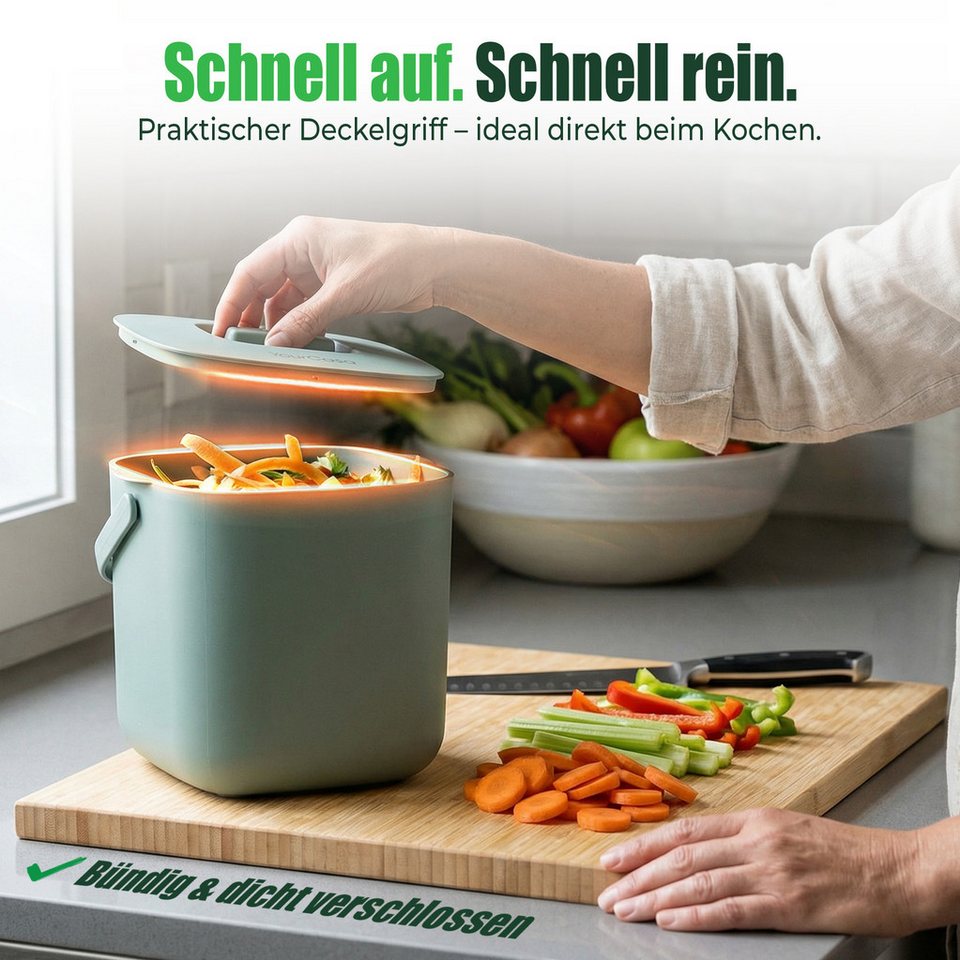 YourCasa Biomülleimer YourCasa® Biomülleimer Küche - Komposteimer für alltäglichen Biomüll, Mit Sieb, Spülmaschinenfest – Bild 5 von 5