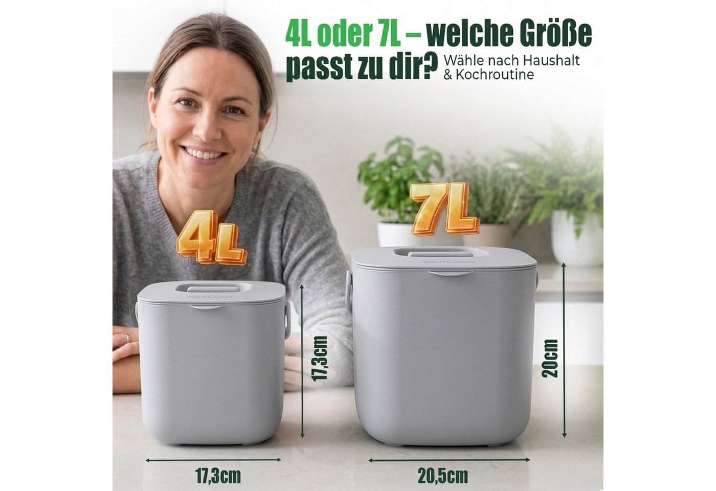 YourCasa Biomülleimer YourCasa® Biomülleimer Küche - Komposteimer für alltäglichen Biomüll, Mit Sieb, Spülmaschinenfest – Bild 2 von 5