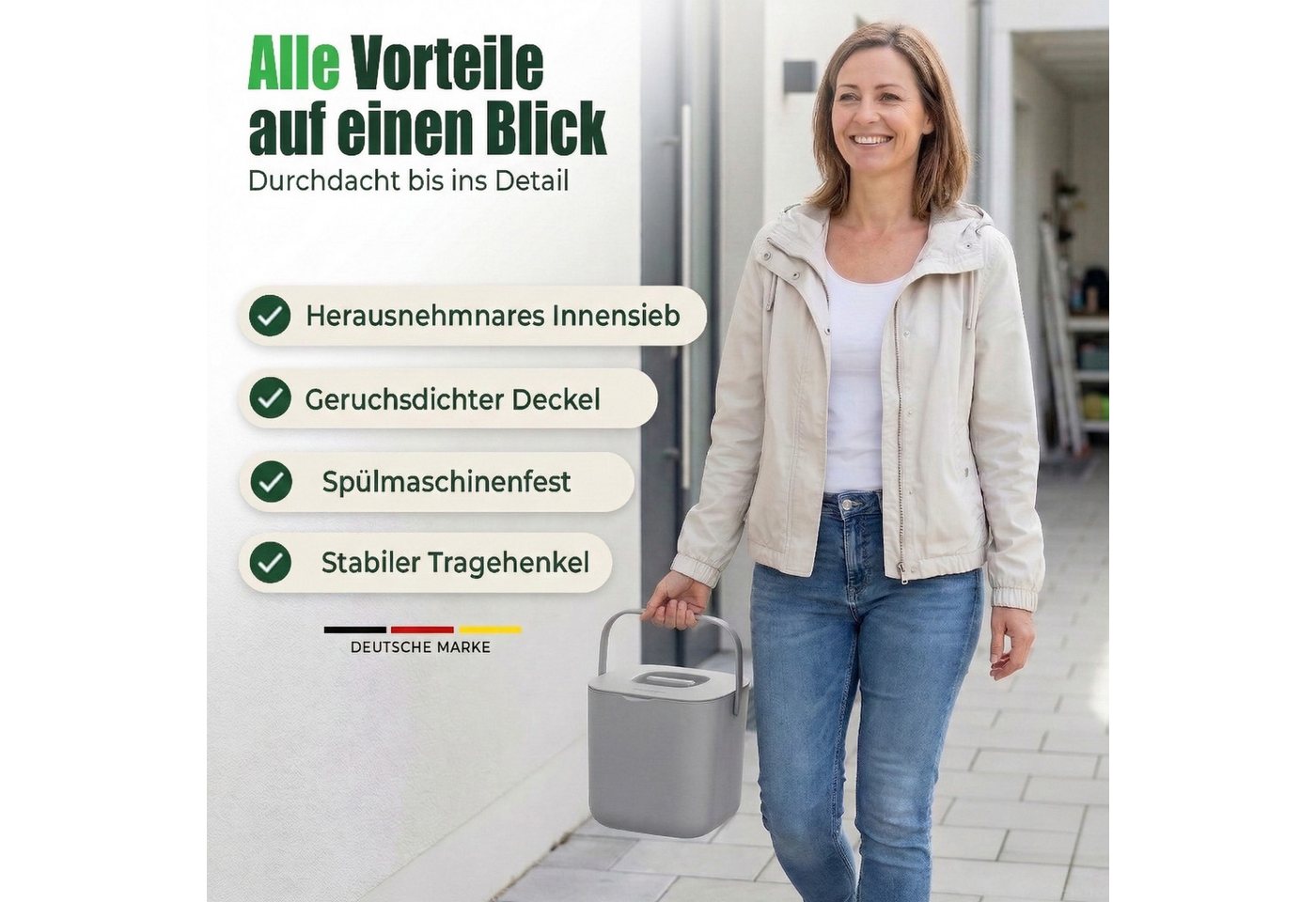 YourCasa Biomülleimer YourCasa® Biomülleimer Küche - Komposteimer für alltäglichen Biomüll, Mit Sieb, Spülmaschinenfest – Bild 3 von 5