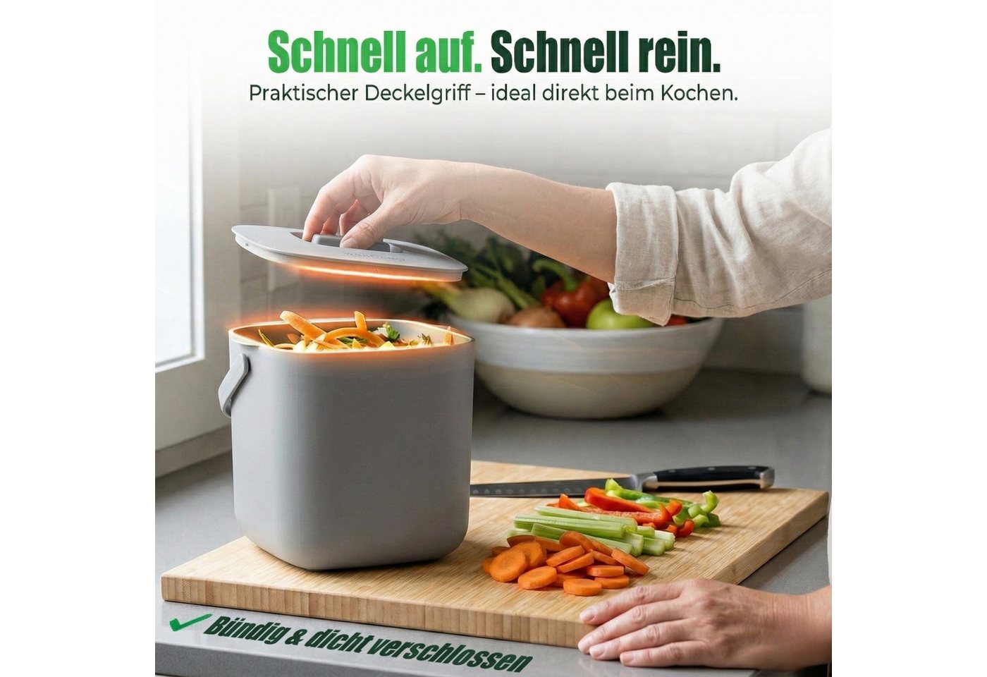 YourCasa Biomülleimer YourCasa® Biomülleimer Küche - Komposteimer für alltäglichen Biomüll, Mit Sieb, Spülmaschinenfest – Bild 4 von 5
