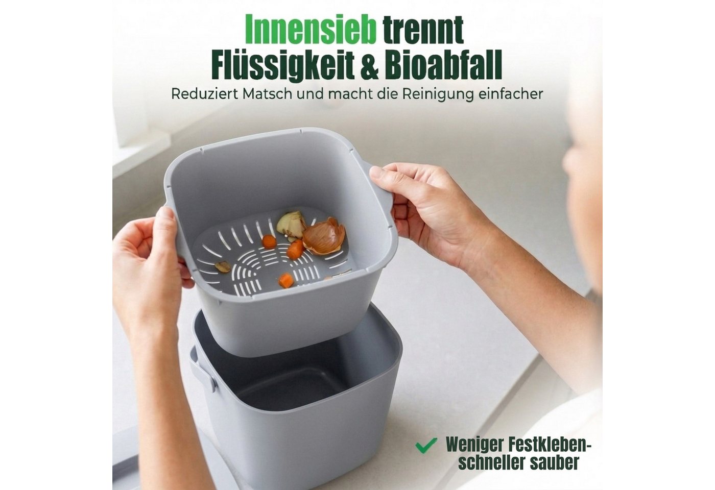 YourCasa Biomülleimer YourCasa® Biomülleimer Küche - Komposteimer für alltäglichen Biomüll, Mit Sieb, Spülmaschinenfest – Bild 5 von 5
