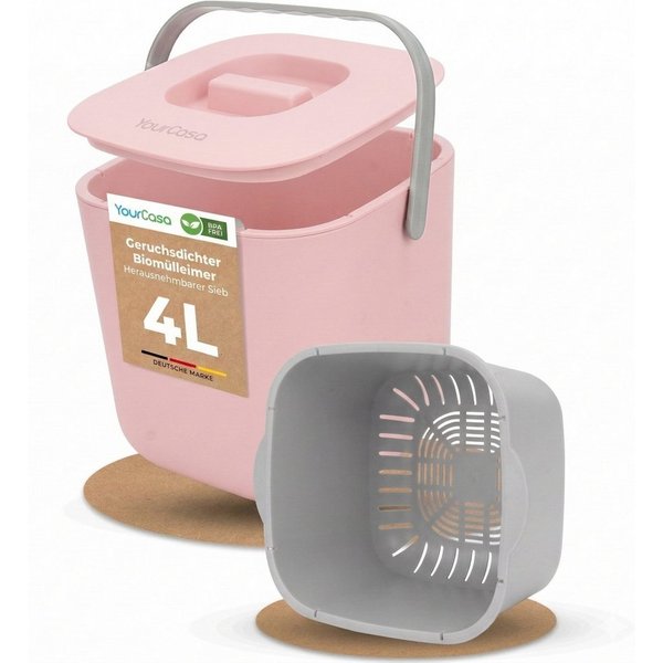 YourCasa Biomülleimer YourCasa® Biomülleimer Küche - Komposteimer für alltäglichen Biomüll, Mit Sieb, Spülmaschinenfest