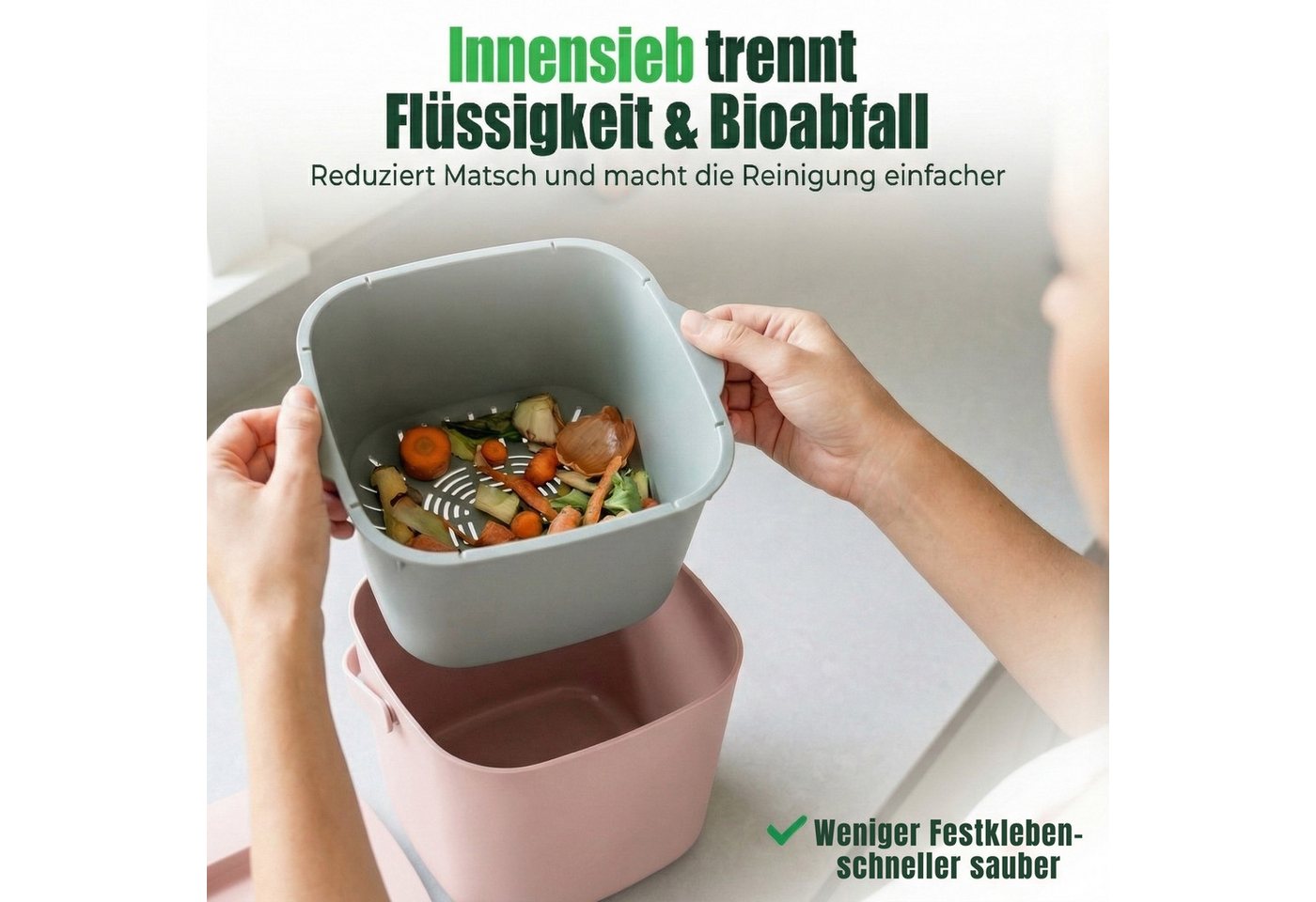 YourCasa Biomülleimer YourCasa® Biomülleimer Küche - Komposteimer für alltäglichen Biomüll, Mit Sieb, Spülmaschinenfest – Bild 2 von 5