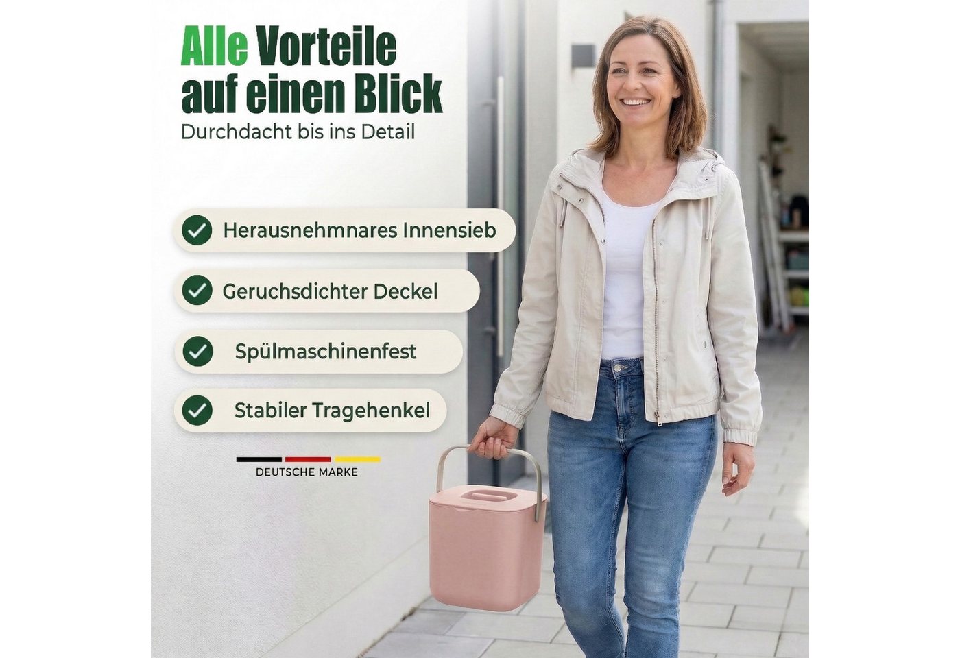 YourCasa Biomülleimer YourCasa® Biomülleimer Küche - Komposteimer für alltäglichen Biomüll, Mit Sieb, Spülmaschinenfest – Bild 3 von 5