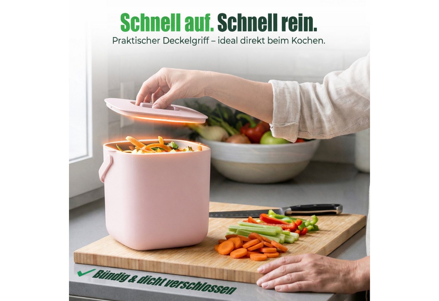 YourCasa Biomülleimer YourCasa® Biomülleimer Küche - Komposteimer für alltäglichen Biomüll, Mit Sieb, Spülmaschinenfest – Bild 5 von 5