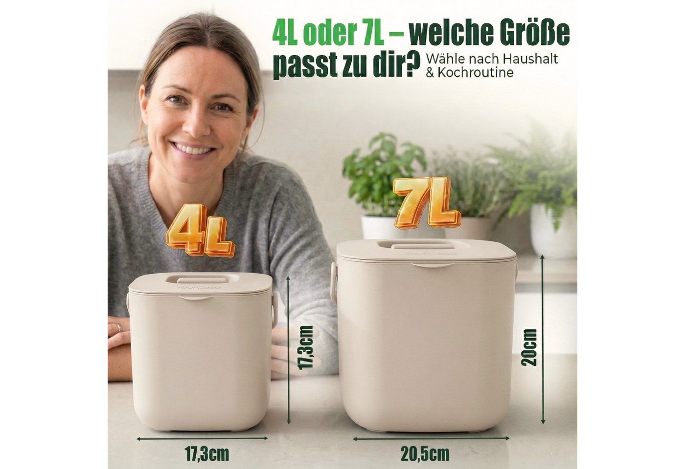 YourCasa Biomülleimer YourCasa® Biomülleimer Küche - Komposteimer für alltäglichen Biomüll, Mit Sieb, Spülmaschinenfest – Bild 2 von 5