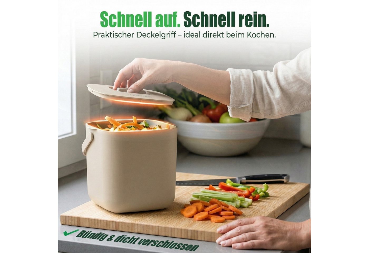 YourCasa Biomülleimer YourCasa® Biomülleimer Küche - Komposteimer für alltäglichen Biomüll, Mit Sieb, Spülmaschinenfest – Bild 3 von 5