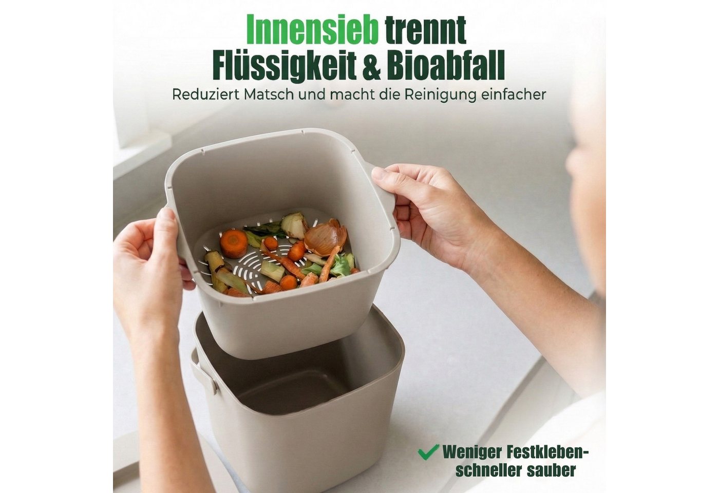 YourCasa Biomülleimer YourCasa® Biomülleimer Küche - Komposteimer für alltäglichen Biomüll, Mit Sieb, Spülmaschinenfest – Bild 4 von 5