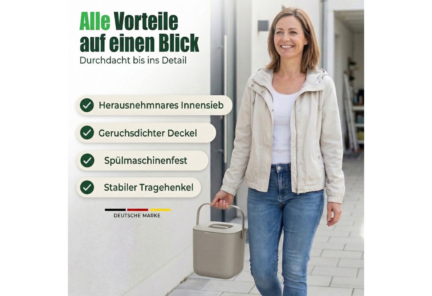 YourCasa Biomülleimer YourCasa® Biomülleimer Küche - Komposteimer für alltäglichen Biomüll, Mit Sieb, Spülmaschinenfest – Bild 5 von 5
