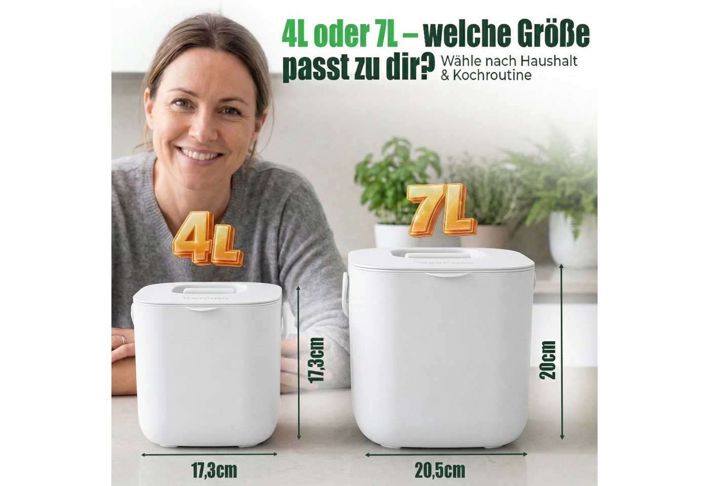 YourCasa Biomülleimer YourCasa® Biomülleimer Küche - Komposteimer für alltäglichen Biomüll, Mit Sieb, Spülmaschinenfest – Bild 2 von 5