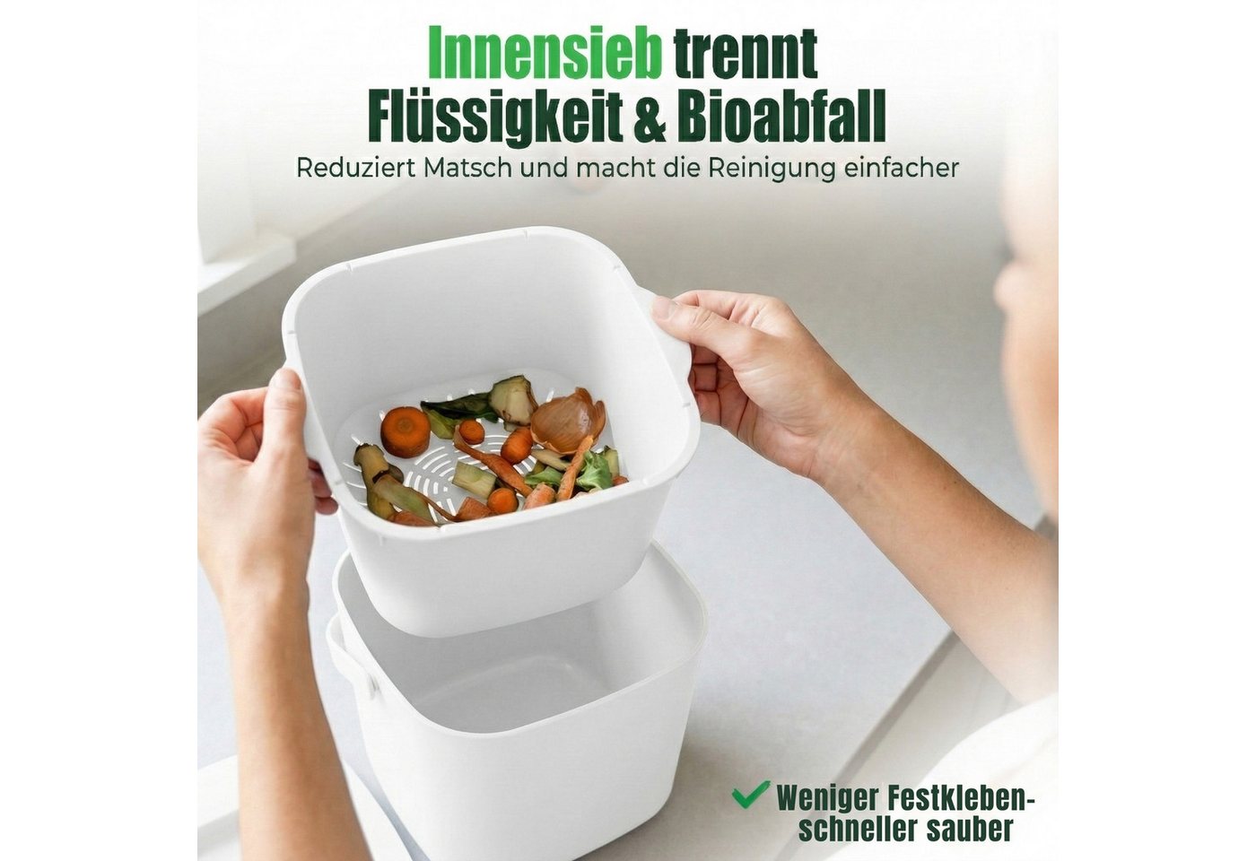 YourCasa Biomülleimer YourCasa® Biomülleimer Küche - Komposteimer für alltäglichen Biomüll, Mit Sieb, Spülmaschinenfest – Bild 3 von 5