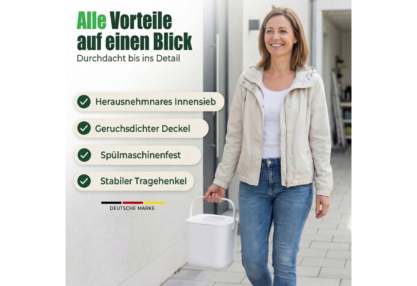 YourCasa Biomülleimer YourCasa® Biomülleimer Küche - Komposteimer für alltäglichen Biomüll, Mit Sieb, Spülmaschinenfest – Bild 4 von 5