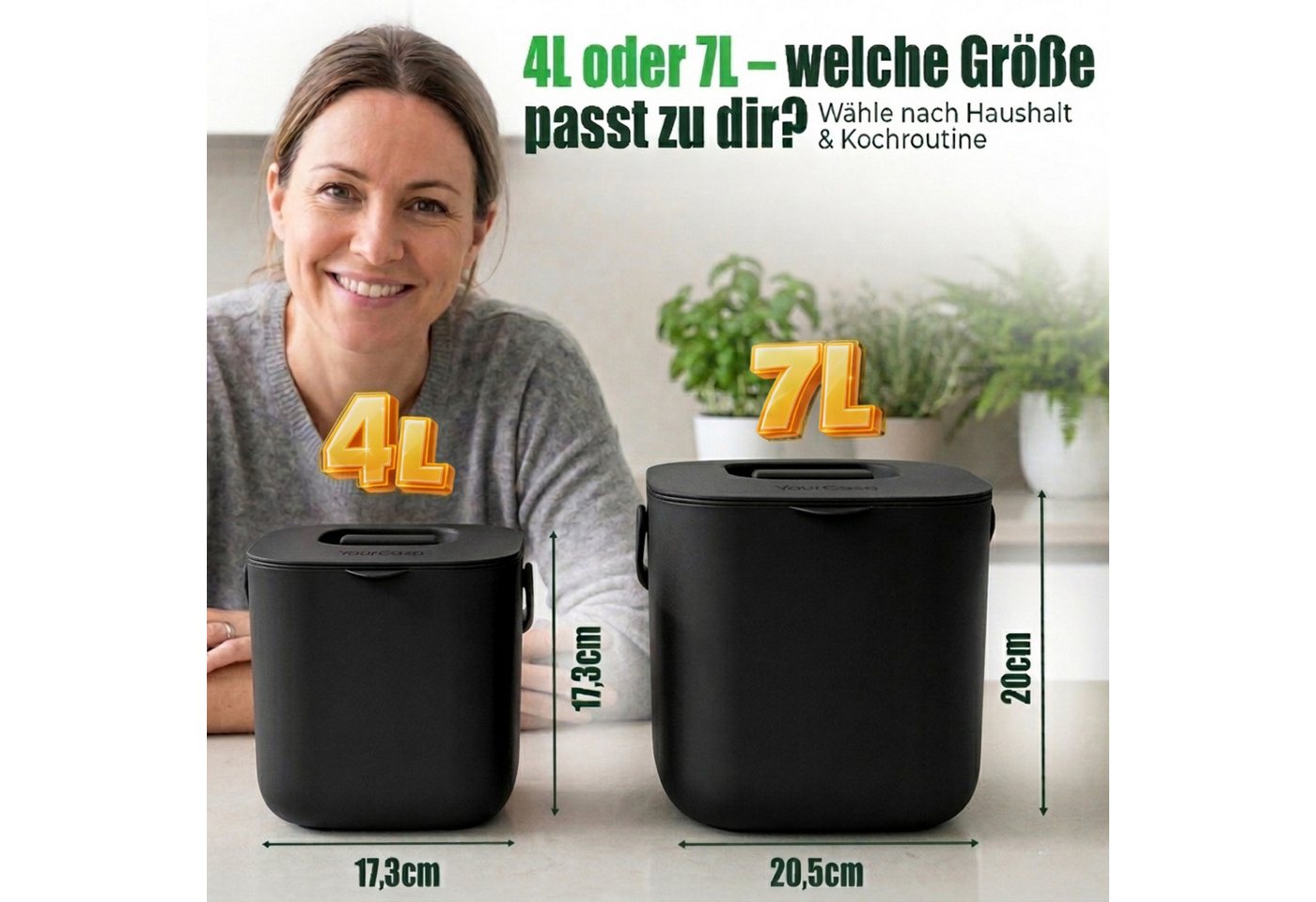 YourCasa Biomülleimer YourCasa® Biomülleimer Küche - Komposteimer für alltäglichen Biomüll, Mit Sieb, Spülmaschinenfest – Bild 2 von 5