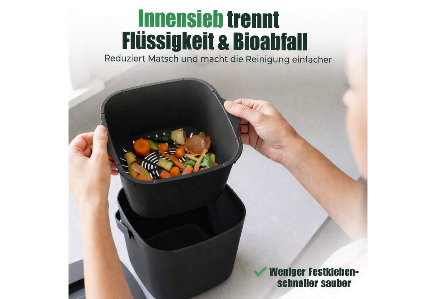 YourCasa Biomülleimer YourCasa® Biomülleimer Küche - Komposteimer für alltäglichen Biomüll, Mit Sieb, Spülmaschinenfest – Bild 3 von 5