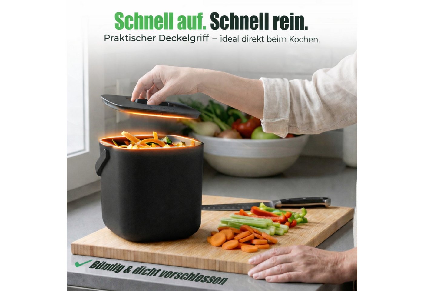 YourCasa Biomülleimer YourCasa® Biomülleimer Küche - Komposteimer für alltäglichen Biomüll, Mit Sieb, Spülmaschinenfest – Bild 5 von 5