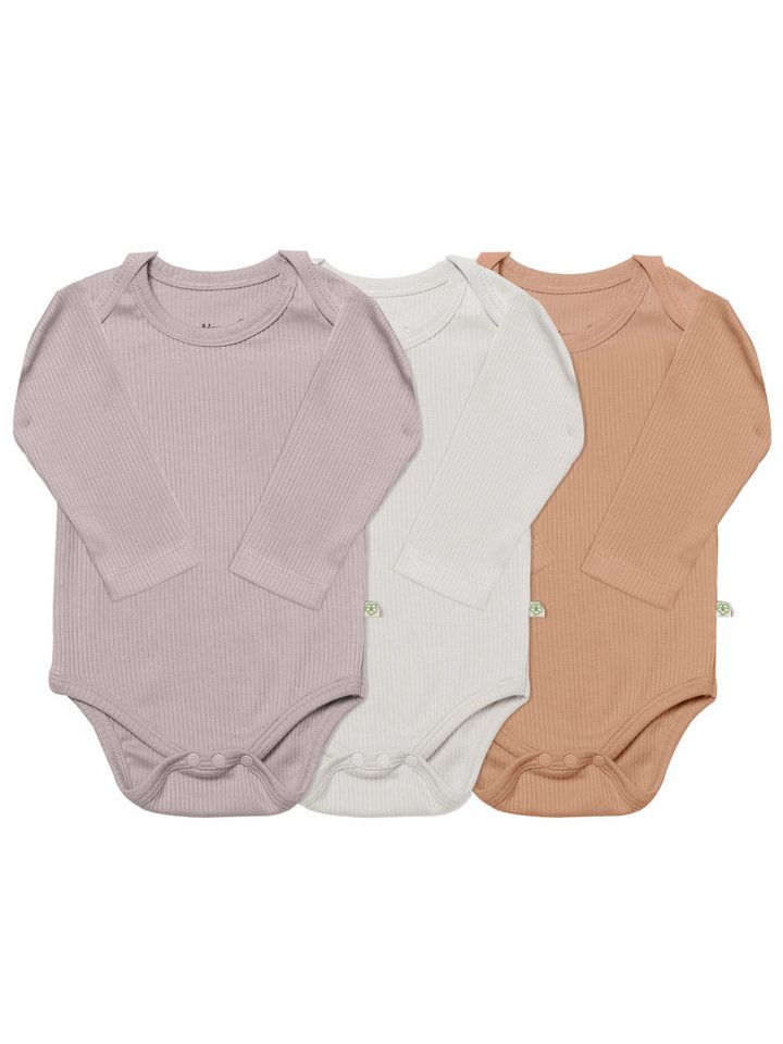 biorganic Langarmbody Ripp (3er Pack), Mehrfarbig, Unisex, Baby Body für Jungen und Mädchen (Set, 4-tlg., 3er-Pack Bodys & 1 Beutel) gerippte Textilstruktur (Ri – Bild 2 von 5