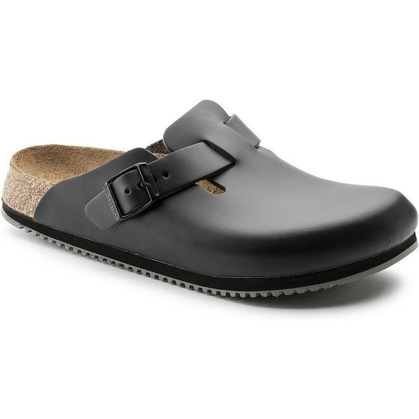 Birkenstock Clog Boston Super Grip, Naturleder, schwarz Pantolette