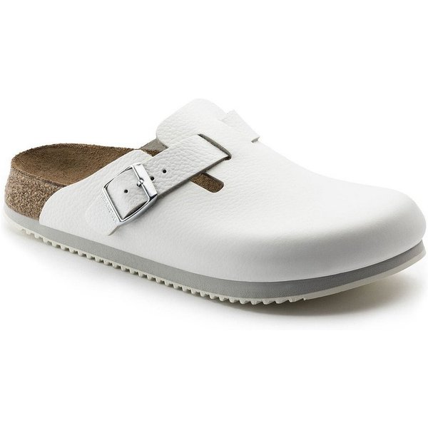 Birkenstock Clog Boston Super Grip, Naturleder, weiß Pantolette Rutschfeste Sohle & flexibler Riemen – perfekt für täglichen Komfort
