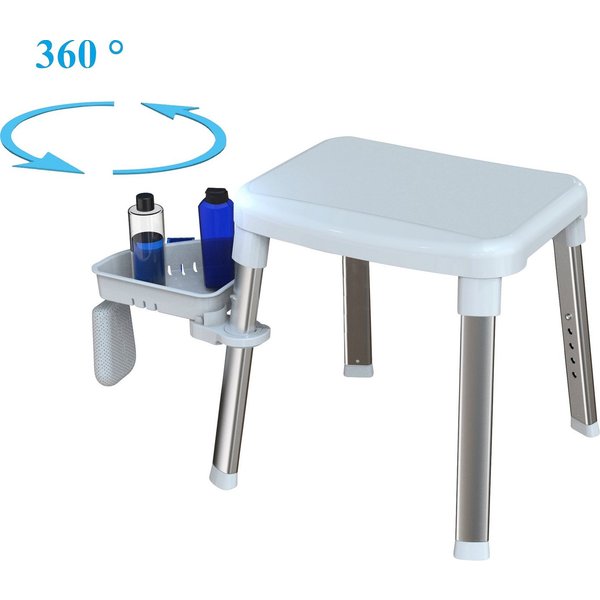 Bischof Dusch- und Badhocker Tray, belastbar bis 150 kg, mit schwenkbarer Ablage 28x21cm, TÜV-GS