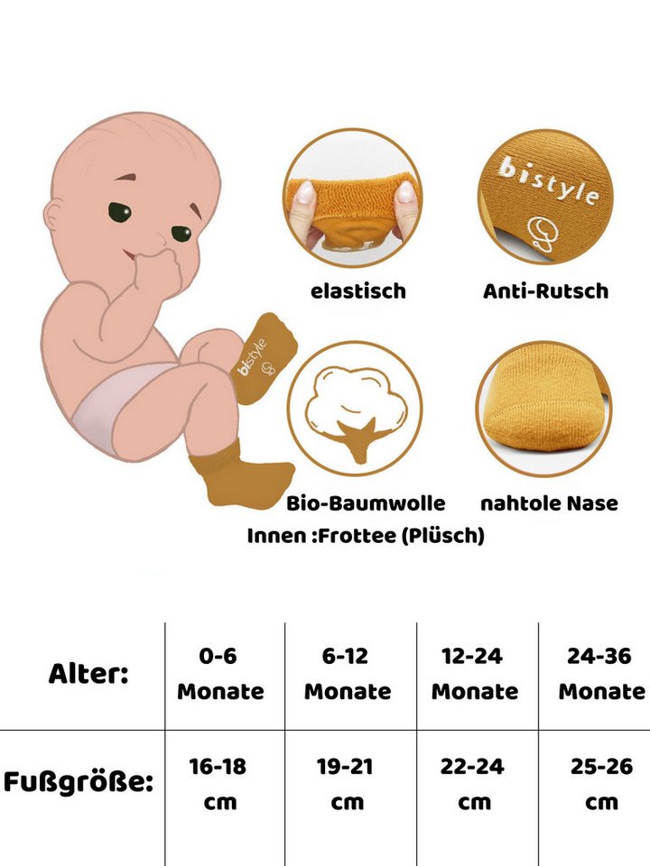 bistyle Kurzsocken (3er Pack), Frottee-Innen ABS für Babys Jungen Mädchen Babysocken (Set, 3-Paar, 3er-Pack) Anti-Rutsch, Plüsch, GOTS zertifiziert 0-36 Monate – Bild 5 von 5