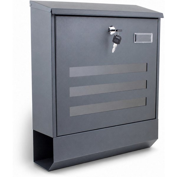 Bituxx Briefkasten Dunkelgrau Eckig mit Zeitungsrolle und Fenster (MS-16025)