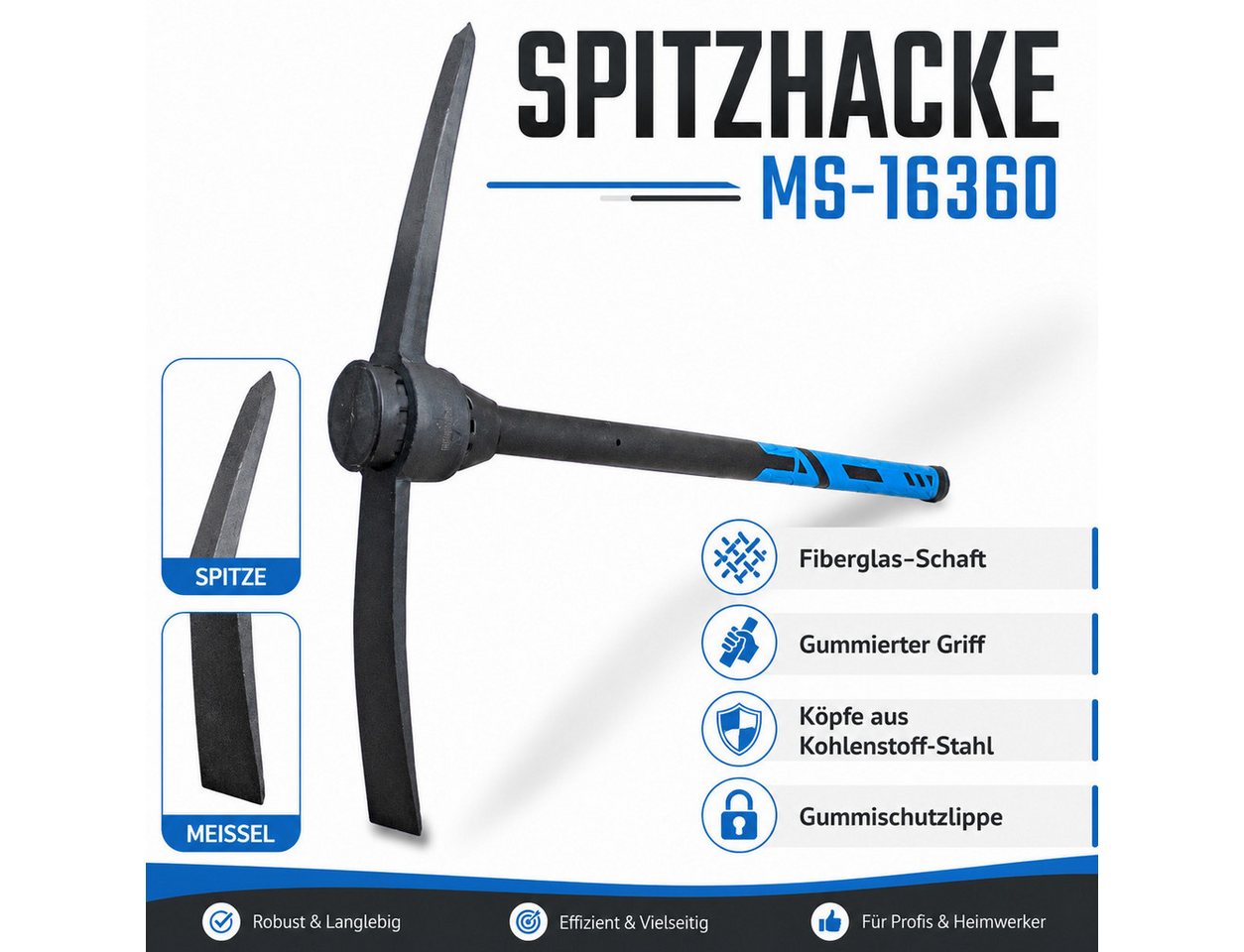 Bituxx Gartenhacke Spitzhacke 3 Kg, 5 cm Arbeitsbreite, MS-16360 – Bild 2 von 5