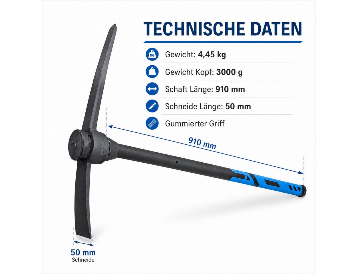Bituxx Gartenhacke Spitzhacke 3 Kg, 5 cm Arbeitsbreite, MS-16360 – Bild 4 von 5