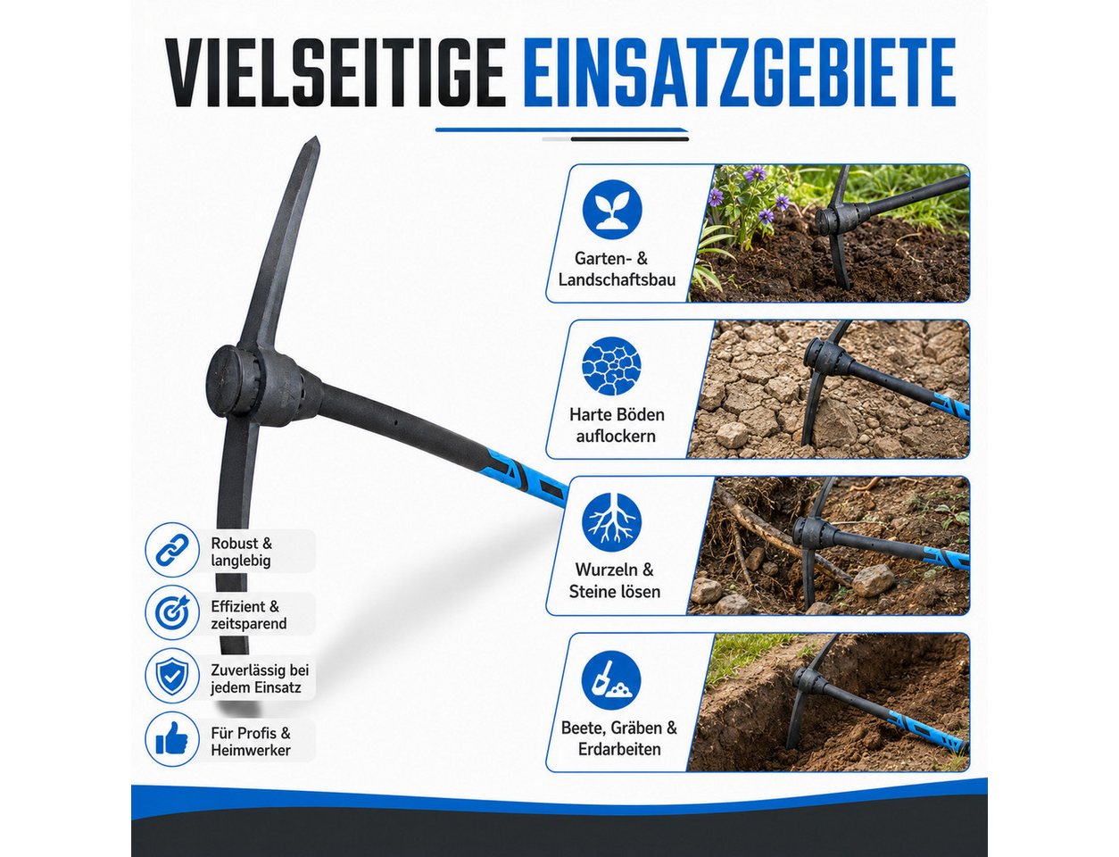 Bituxx Gartenhacke Spitzhacke 3 Kg, 5 cm Arbeitsbreite, MS-16360 – Bild 5 von 5