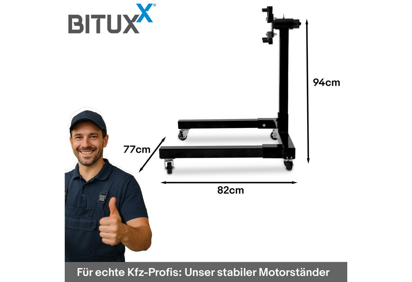 Bituxx Getriebeheber Motorständer Kfz Motorhalter Motorbock Motorträger schwarz, MS-19869, drehbar, mit Rollen, Traglast bis 570 kg – Bild 3 von 5