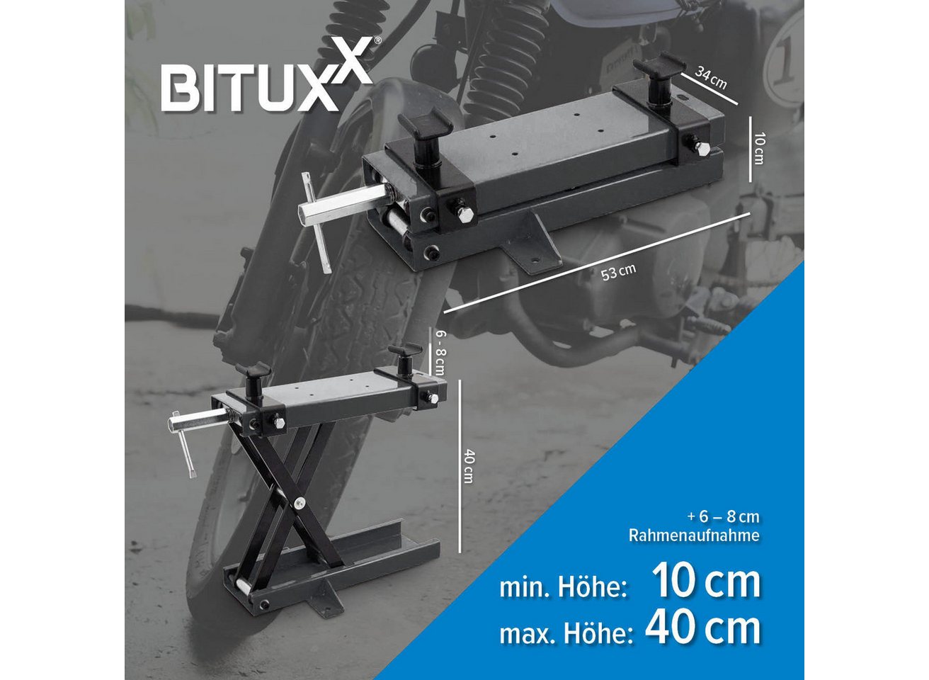 Bituxx Motorradheber mechanisch 9,5-40cm bis 500kg mit Bodenfixierung Grau, MS-19532 – Bild 2 von 5