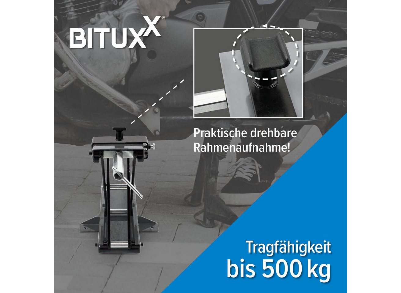 Bituxx Motorradheber mechanisch 9,5-40cm bis 500kg mit Bodenfixierung Grau, MS-19532 – Bild 3 von 5