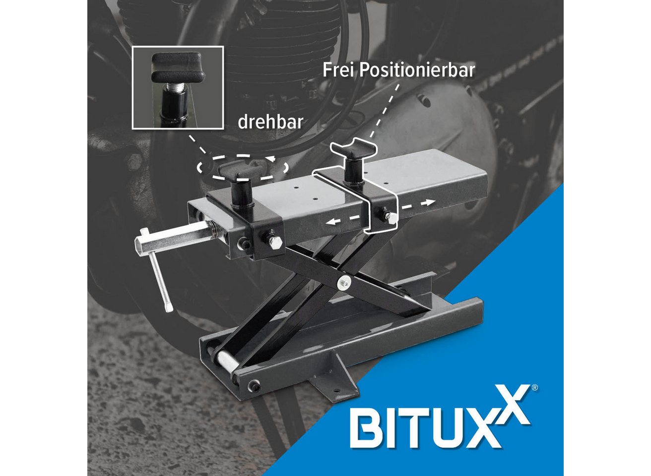 Bituxx Motorradheber mechanisch 9,5-40cm bis 500kg mit Bodenfixierung Grau, MS-19532 – Bild 5 von 5