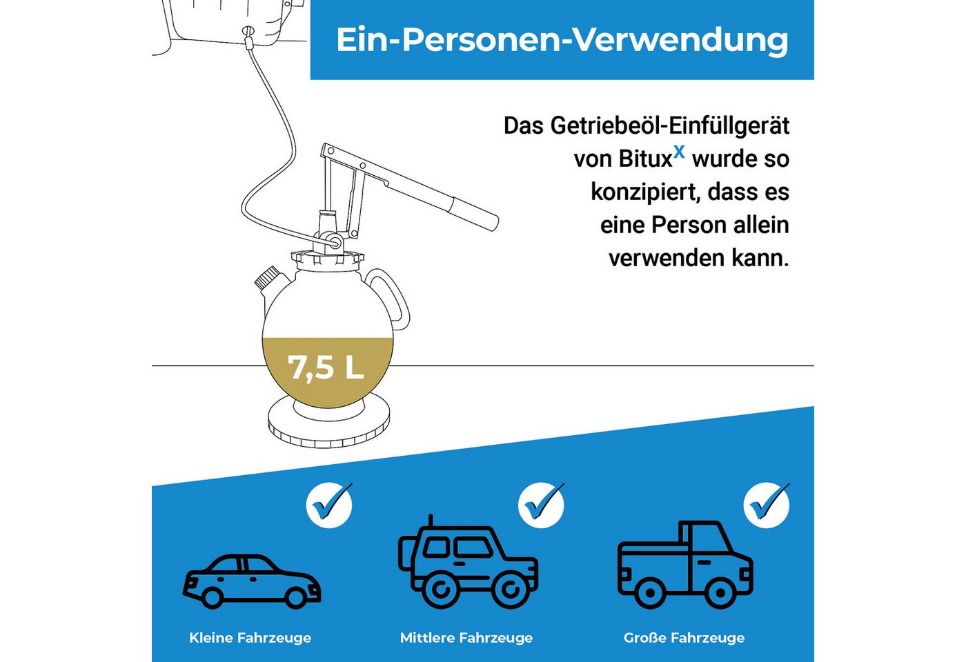 Bituxx Ölabsaugpumpe Getriebeöl Einfüllgerät mit Handpumpe 7.5L (MS-19595), robuste Handpumpe – Bild 4 von 5