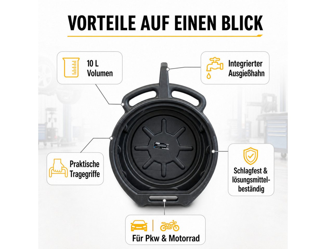 Bituxx Ölauffangwanne 10L, für KFZ, 7 l, (MS-18737), bis 7 Liter – Bild 4 von 5