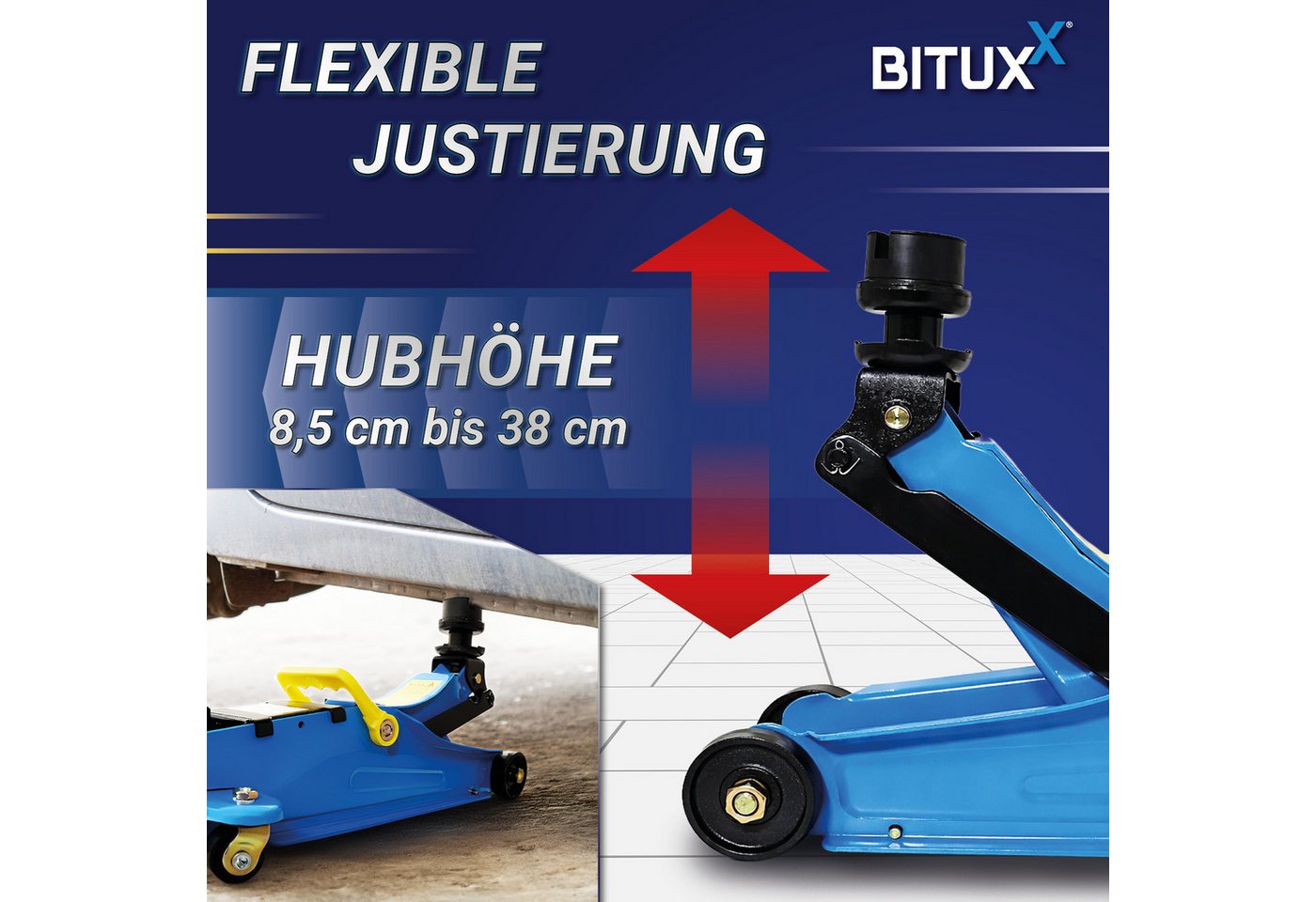 Bituxx Rangierwagenheber hydraulisch 8,5-38cm bis 2,5T, MS-19232 – Bild 4 von 5