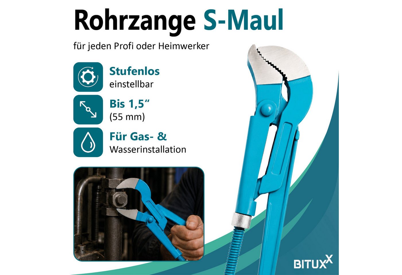 Bituxx Rohrzange Rohrzange 1,5 Zoll Blau, MS-17681 – Bild 2 von 5