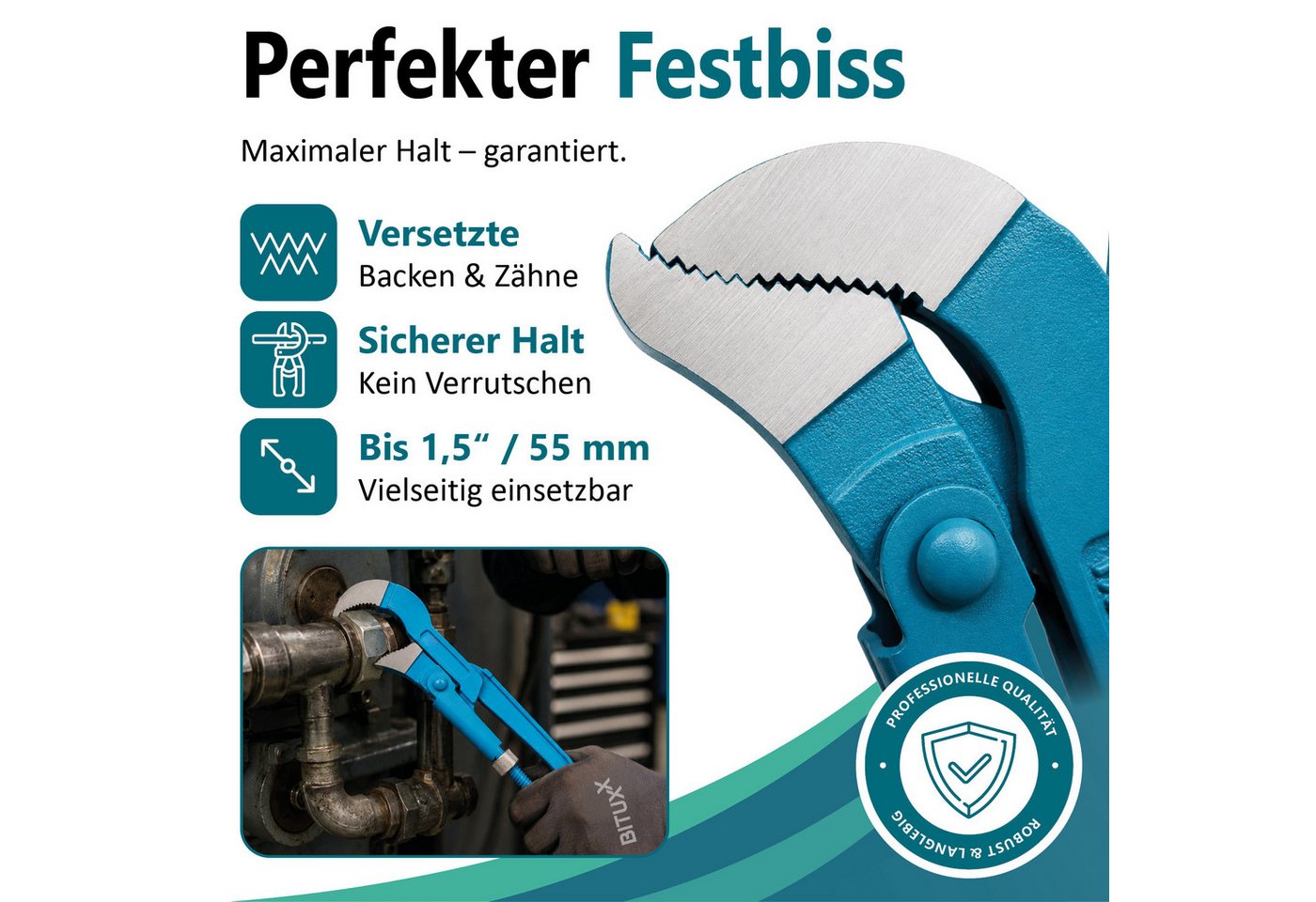 Bituxx Rohrzange Rohrzange 1,5 Zoll Blau, MS-17681 – Bild 3 von 5