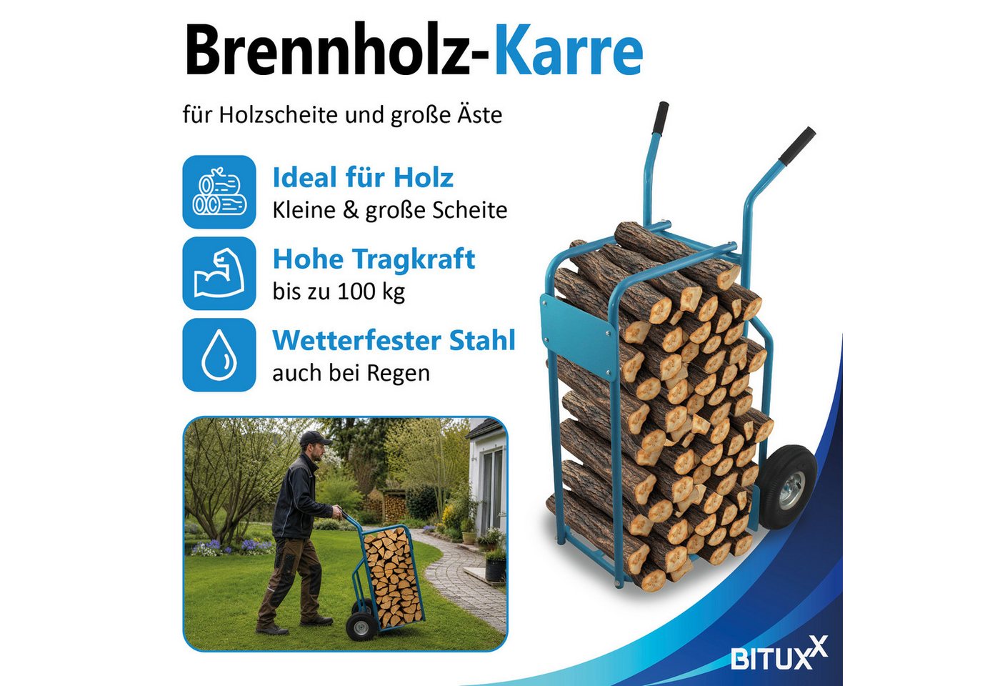 Bituxx Sackkarre Brennholzkarre, (MS-15908), mit Transportkäfig – Bild 2 von 5
