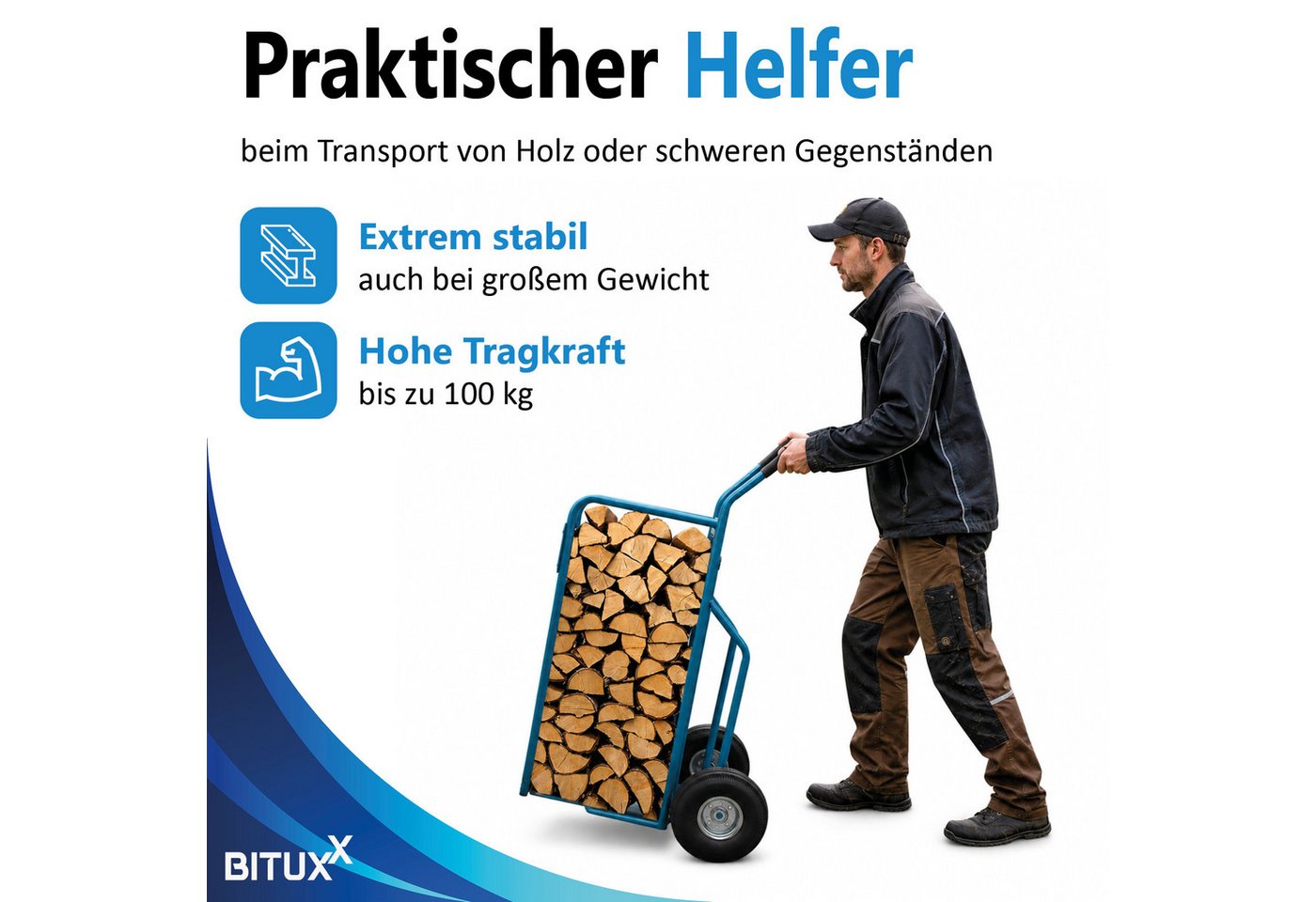 Bituxx Sackkarre Brennholzkarre, (MS-15908), mit Transportkäfig – Bild 3 von 5
