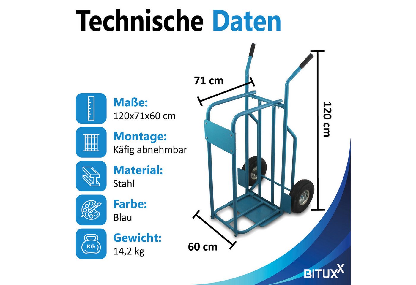 Bituxx Sackkarre Brennholzkarre, (MS-15908), mit Transportkäfig – Bild 5 von 5