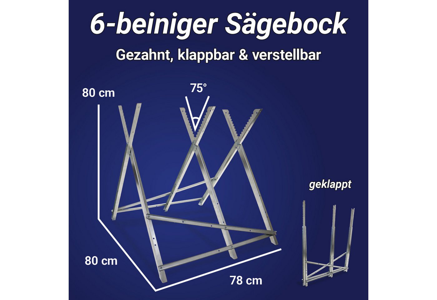 Bituxx Sägebock mit 3 Stammhalter bis 150kg, 150 kg max. Belastbarkeit, 26 cm max. Stammdurchmesser, (MS-19411) – Bild 2 von 5